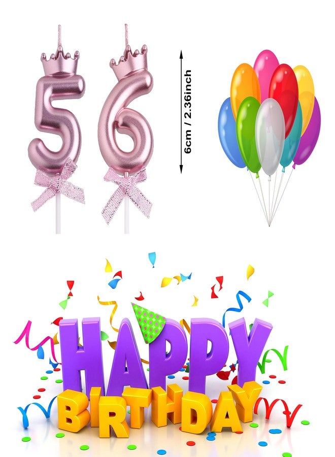 شموع عيد ميلاد VSHILI للأعمار 56 و65، شموع عيد ميلاد ذهبية وردية اللون تحمل أرقام 65 و56 عامًا، زينة كعكة عيد ميلاد سعيد، هدايا للنساء والرجال - Image 2